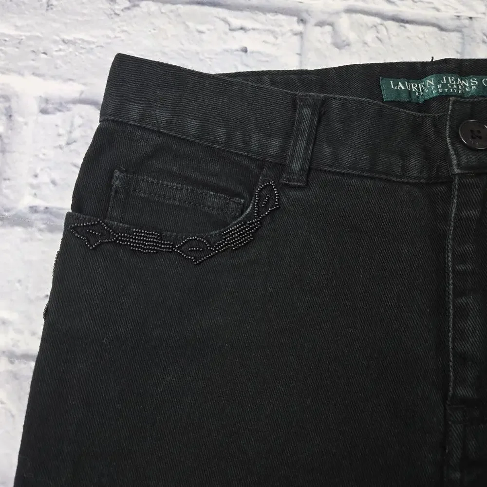 Lauren Jeans Co Beaded Jeans Black Southwestern Bootcut Ralph Lauren sz 4 Petite